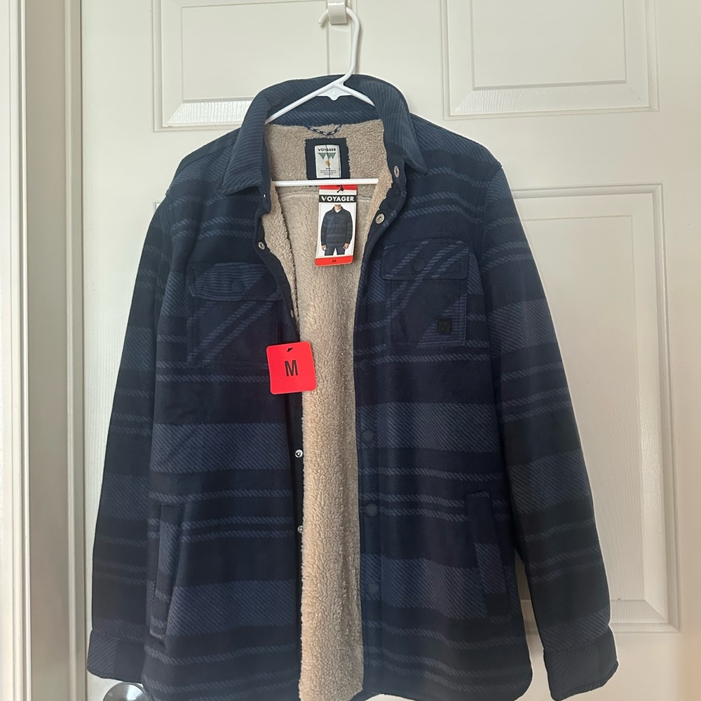 Men's Navy Checkered Jacket with Sherpa Lining NWT Size Medium